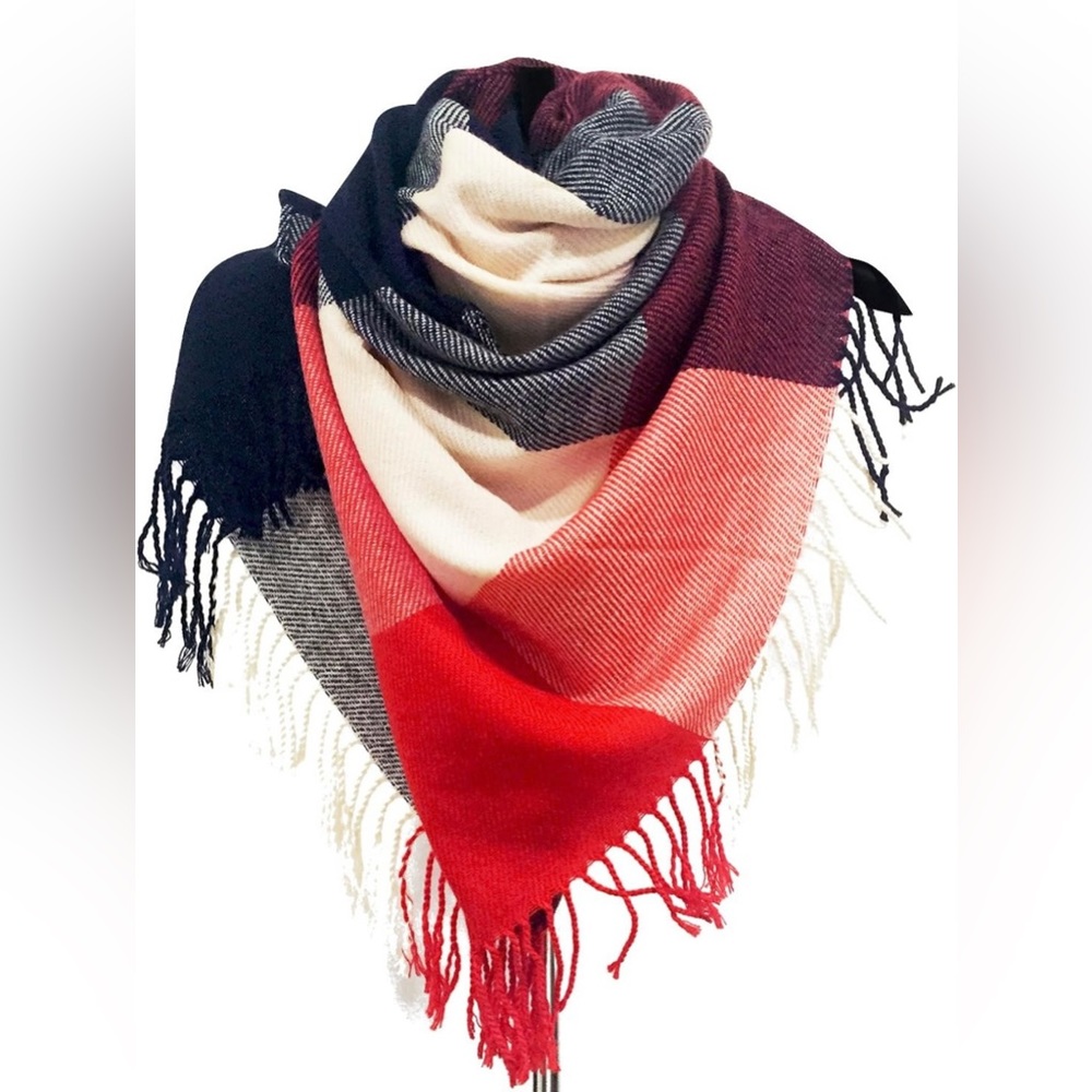 New Loritta Navy Blue & Red Lattice Fashion Knit Long Winter Scarf